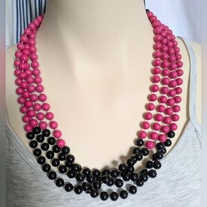 Extra Long Beaded Necklace Pink & Black Beads 96" Vintage Boho Hippie Bohemian